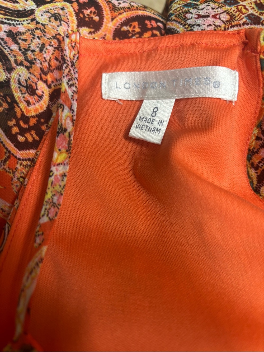 London Times Orange Multi-Print Paisley Halter Midi Dress Boho-Chic Size 8 - Picture 6 of 9